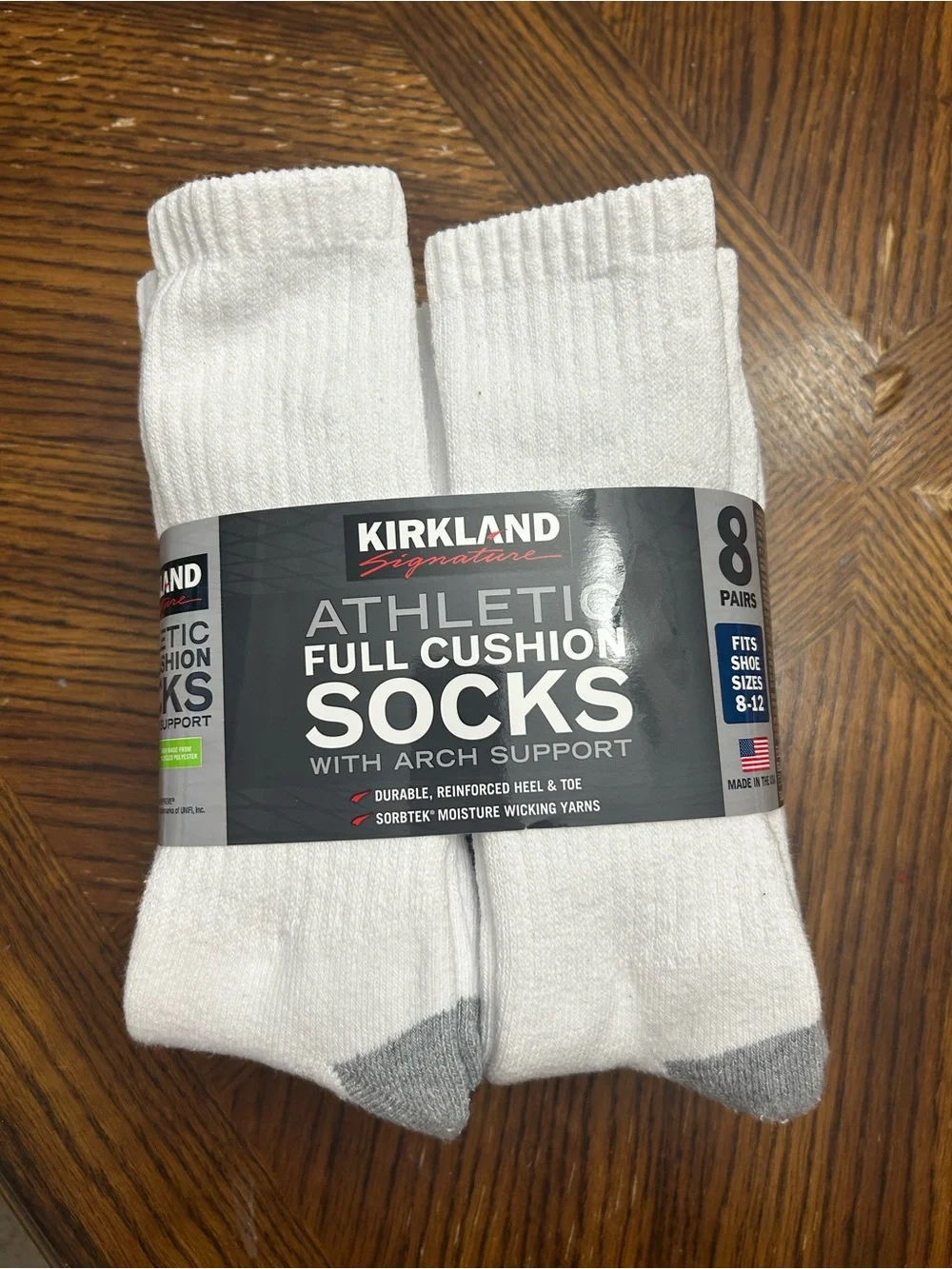 Kirkland Signature Men's Athletic Full Cushion Crew Socks - White (8 Pairs)